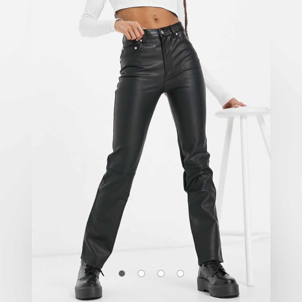 ASOS DESIGN Petite mid rise '90's' straight leg in black PU